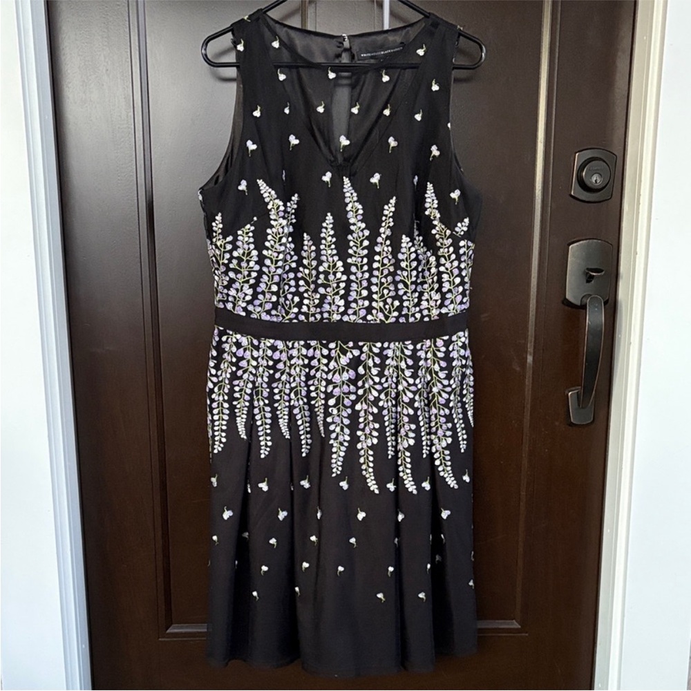 Like New White House Black Market Floral Embroidered Mesh Dress Black Size 14 - Picture 5 of 15